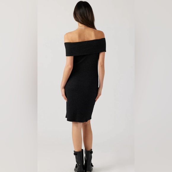Sol Angeles Thermal Off-The-Shoulder Black Midi Dress Small - Picture 2 of 8